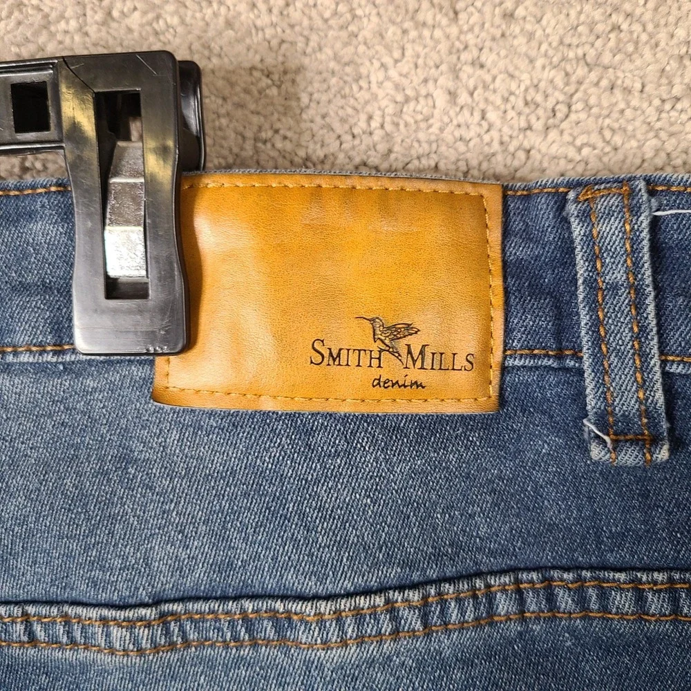 Smith & Mills Denim Jeans Mens 44x32 Blue Stretch Slim Straight Cotton Blend‎